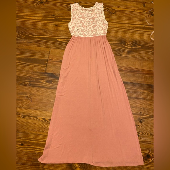 Vanilla Bay Dress, Pink With Pretty White Lace, Long, Size Small, Pockets - Picture 6 of 8